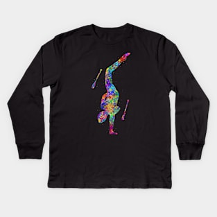 Rhythmic gymnastics juggling watercolor Kids Long Sleeve T-Shirt